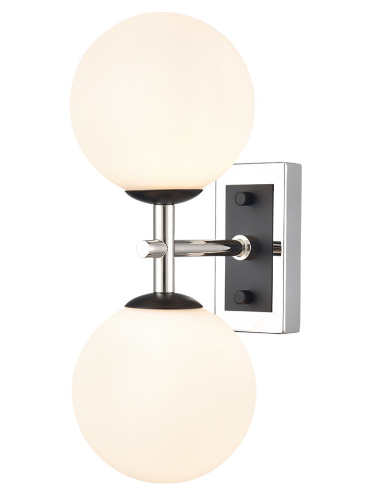 Stellar 2lt wall light matt black and polished nickel with opal glass