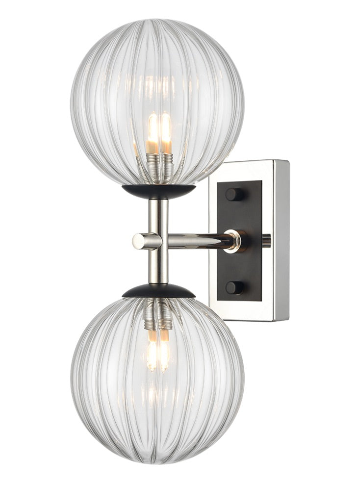 Stellar 2lt wall light matt black and polished nickel with clear glass