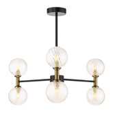 Takara 6 Light Semi-Flush Matt Black and Bronze With Twisted Amber Glass