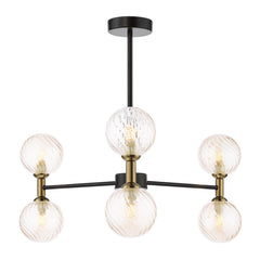 Takara 6 Light Semi-Flush Matt Black and Bronze With Twisted Amber Glass