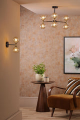 Takara 6 Light Semi-Flush Matt Black and Bronze With Twisted Amber Glass