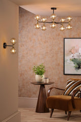 Takara 10 Light Semi-Flush Matt Black and Bronze With Twisted Amber Glass