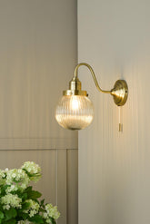 Tamara Wall Light Antique Brass Ribbed Glass