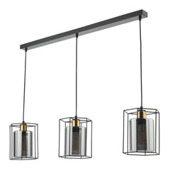 Tatum 3 Light Bar Pendant Matt Black and Smoked Glass
