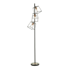 Tower 3 Light Floor Lamp Matt Black and Polished Copper