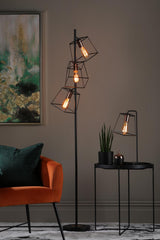 Tower 3 Light Floor Lamp Matt Black and Polished Copper