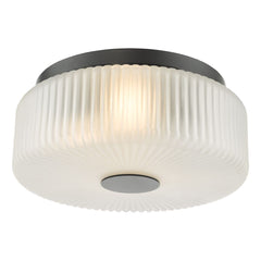 Twyman 3 Light Flush Satin Black and White Ribbed Glass IP44