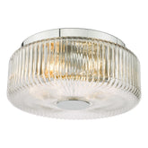 Twyman 3 Light Flush Polished Chrome Ribbed Glass IP44