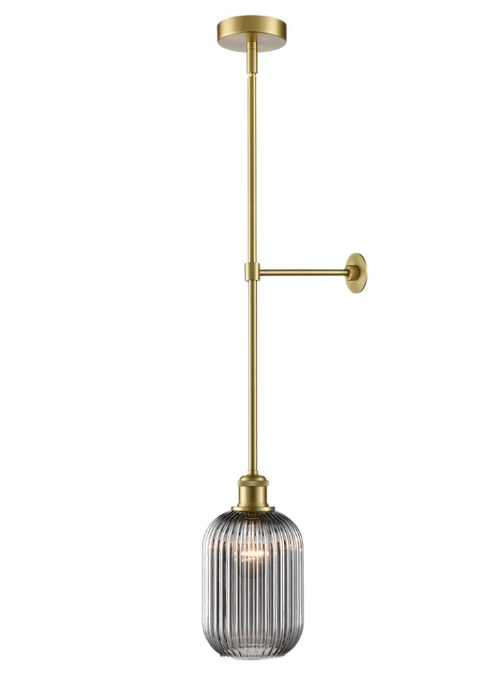 Tranquil pendant aged brass with smoked ribbed glass