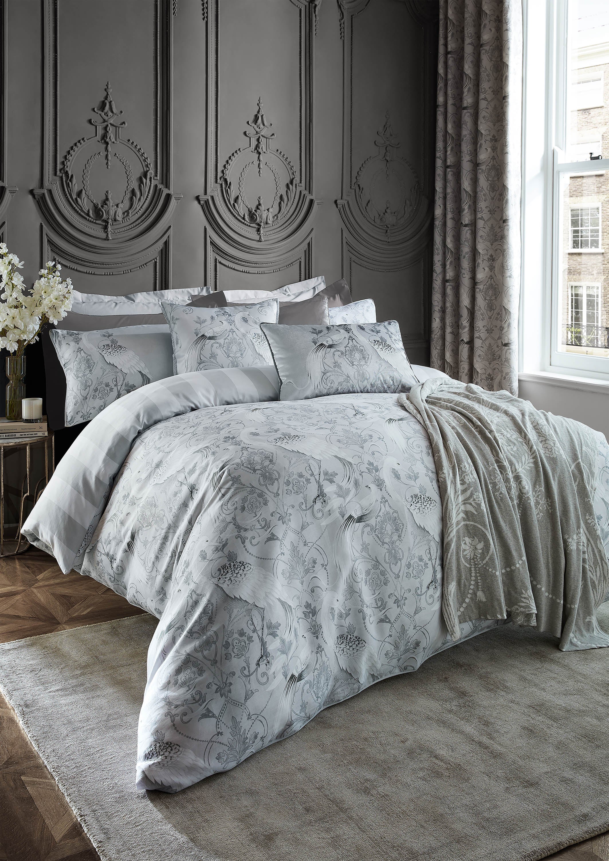Laura Ashley has released this lovely silver design in a 200tc cotton finish the Tregaron silver bedding is lovely and fresh  the cotton cool to touch 