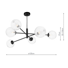 Vignette 6 Light Pendant Matt Black With Closed Glass