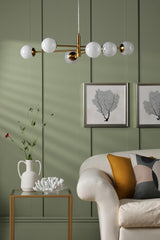 Vignette 6 Light Pendant Aged Brass With White Confetti Glass