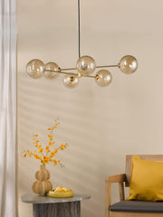Vignette 6 Light Pendant Aged Brass With Twisted Amber Glass