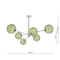 Vignette 6 Light Pendant Polished Chrome With Green Dimpled Glass