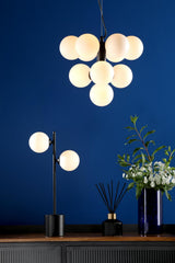Vine 10 Light Pendant Satin Black With Opal Glass