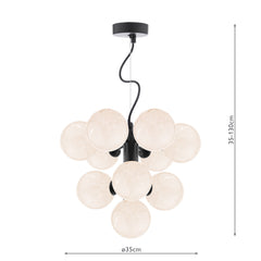 Vine 10 Light Pendant Satin Black With White Confetti Glass