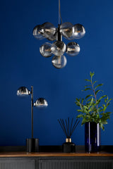 Vine 10 Light Pendant Satin Black With Smoked/Clear Ribbed Glass