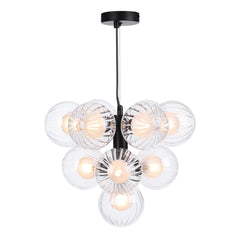 Vine 10 Light Pendant Satin Black With Clear/Opal Glass