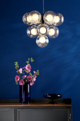 Vine 10 Light Pendant Satin Black With Clear/Opal Glass