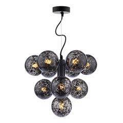 Vine 10 Light Pendant Satin Black With Black Confetti Glass