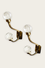 Laura Ashley Vivien Glass Double Hook Pair Antique Brass