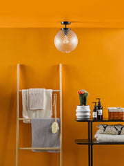 Wayne Bathroom Semi Flush Matt Black Opal Glass IP44 Dar Lighting