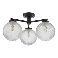 Wayne Bathroom 3 Light Semi Flush Matt Black Glass IP44 Dar Lighting