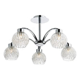 Yasmin 5 Light Semi-Flush Polished Chrome and Ribbed Glass