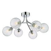 Yiska 6 Light Semi Flush Polished Chrome Ribbed Glass