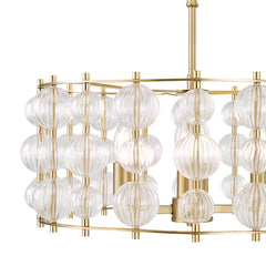 Yuridia 4 Light Pendant Satin Gold and Ribbed Glass