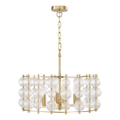 Yuridia 4 Light Pendant Satin Gold and Ribbed Glass