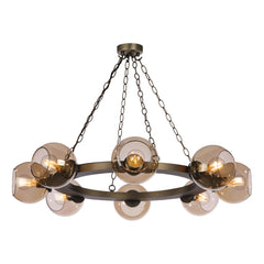 Zeus 8 light Pendant Antique Brass with Amber glass