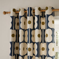 Orla Kiely Abacus Flower Navy Ready Made Eyelet Curtains