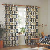 Orla Kiely Abacus Flower Navy Ready Made Eyelet Curtains