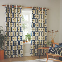 Orla Kiely Abacus Flower Navy Ready Made Eyelet Curtains