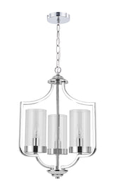 Ashley 3 Light Pendant Polished Chrome Ribbed Glass