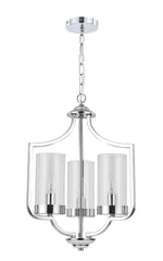Ashley 3 Light Pendant Polished Chrome Ribbed Glass