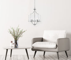 Ashley 5 Light Pendant Polished Chrome Ribbed Glass