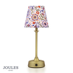 Joules Apsley Rechargeable Table Lamp Matt Antique Brass With Multi Coloured Shade LED