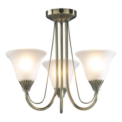 där lighting Boston 3 Light Semi Flush Antique Brass Complete With Glass