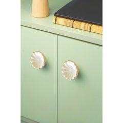 Laura Ashley Scalloped Drawer Pull, Off White & Gold, Set of 4