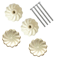 Laura Ashley Scalloped Drawer Pull, Off White & Gold, Set of 4