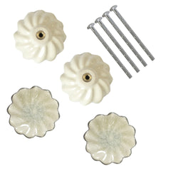 Laura Ashley Scalloped Drawer Pull, Off White & Silver, Set of 4