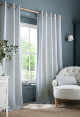 Laura Ashley Cornish Chenille Stripe Slate Blue Ready Made Curtains