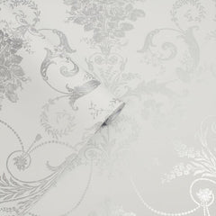 Laura Ashley Josette Metallic Wallpaper Silver
