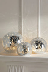 Laura Ashley Silver Crackle Glass Globe Set of 3 Lit Decoration