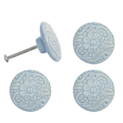 Laura Ashley Embossed Drawer Pull, Dark Duck Egg, Set of 4