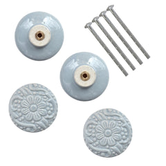 Laura Ashley Embossed Drawer Pull, Dark Duck Egg, Set of 4