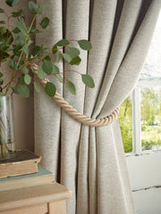 Laura Ashley Milbourne Herringbone Truffle Natural Ready Made Curtains