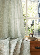 William Morris At Home Original Willow Sage Voile Slot Top Sheer Panel Curtains